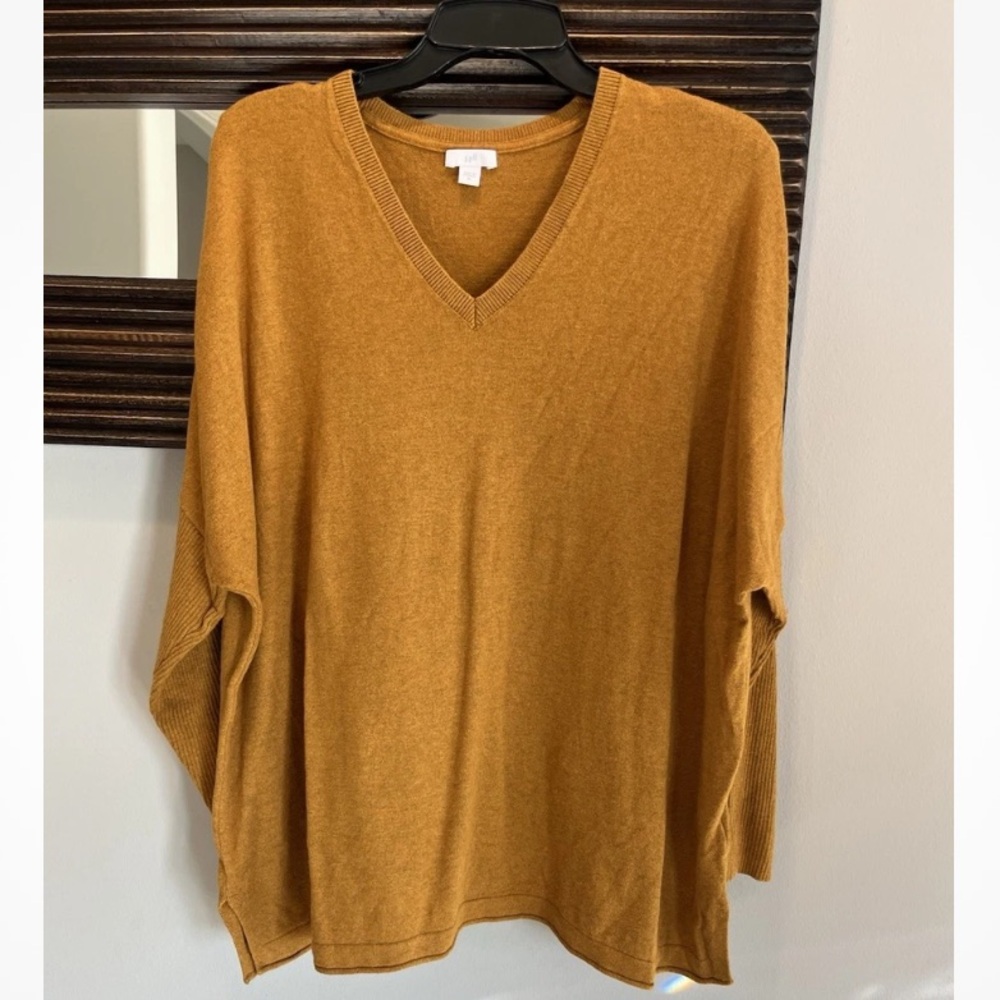 J.Jill Relaxed V-Neck Sweater Gold Melange Silk/Wool Blend XL